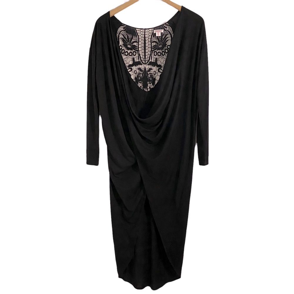 Xhilaration Black Drape Neck Criss Cross Front Crochet Open Back Dress, Size M